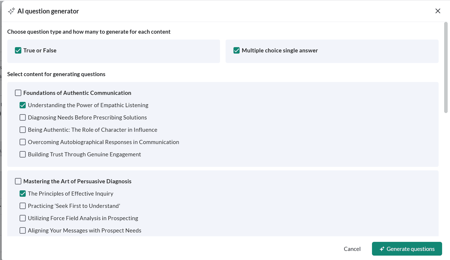Generating questions with AI 1 2