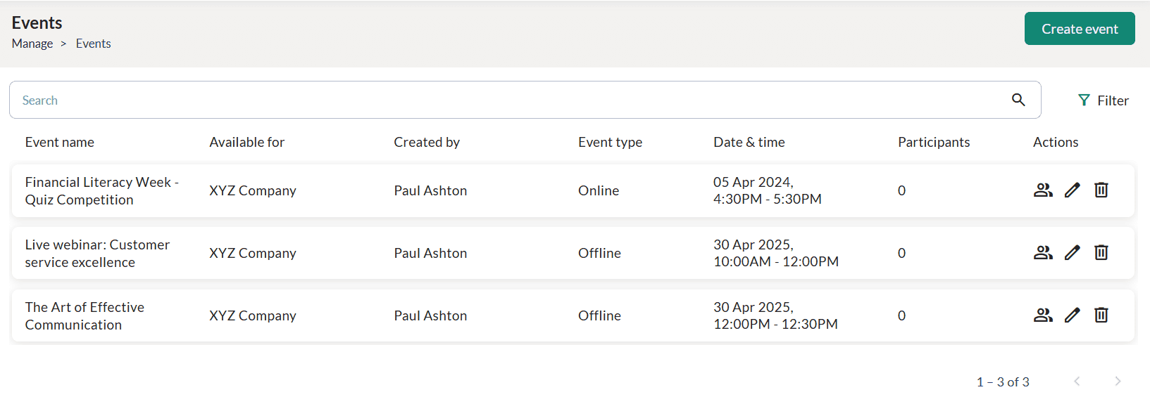 Manage Events