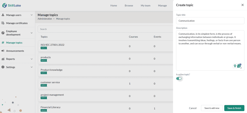 Manage topics 2