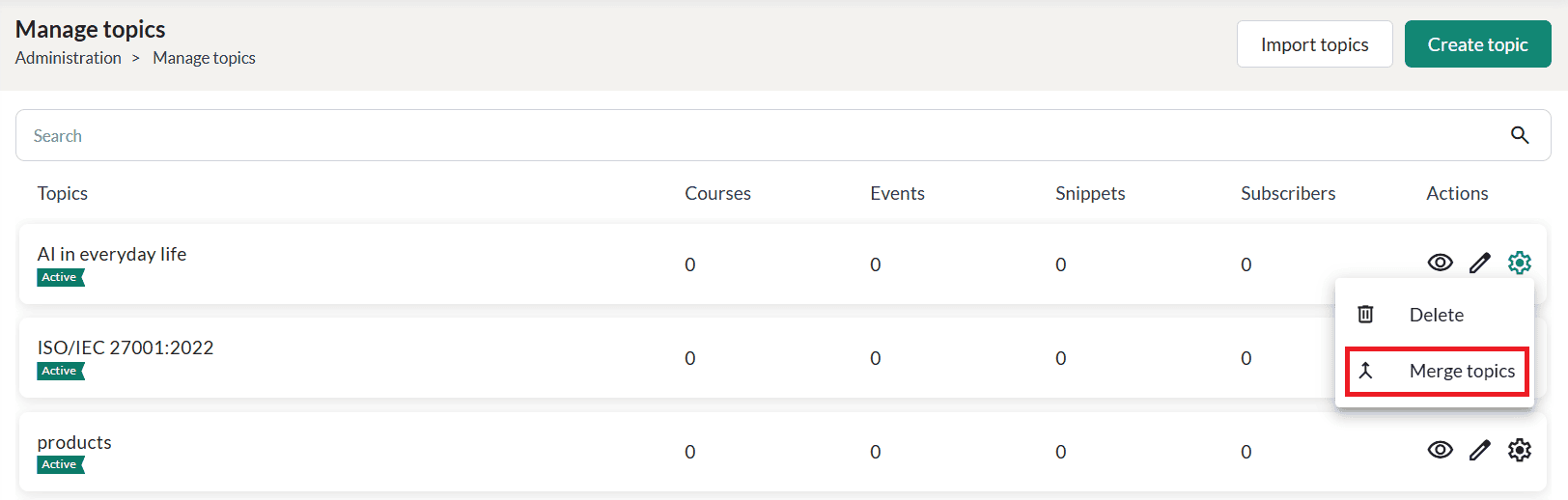 Manage topics 8