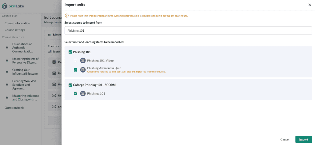 Importing or Copying content from another CourseBook